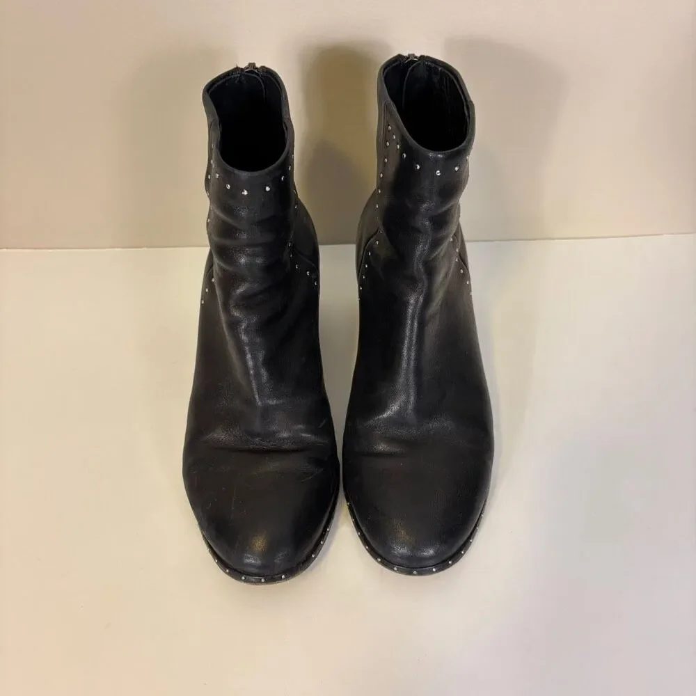 Rag &‎ Bone Black Leather Studded Detail Zipper Back Booties 7